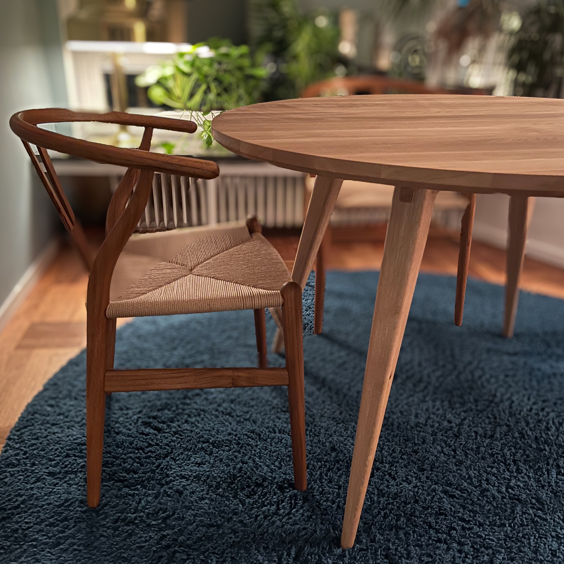 Runt matbord med iläggsskivor